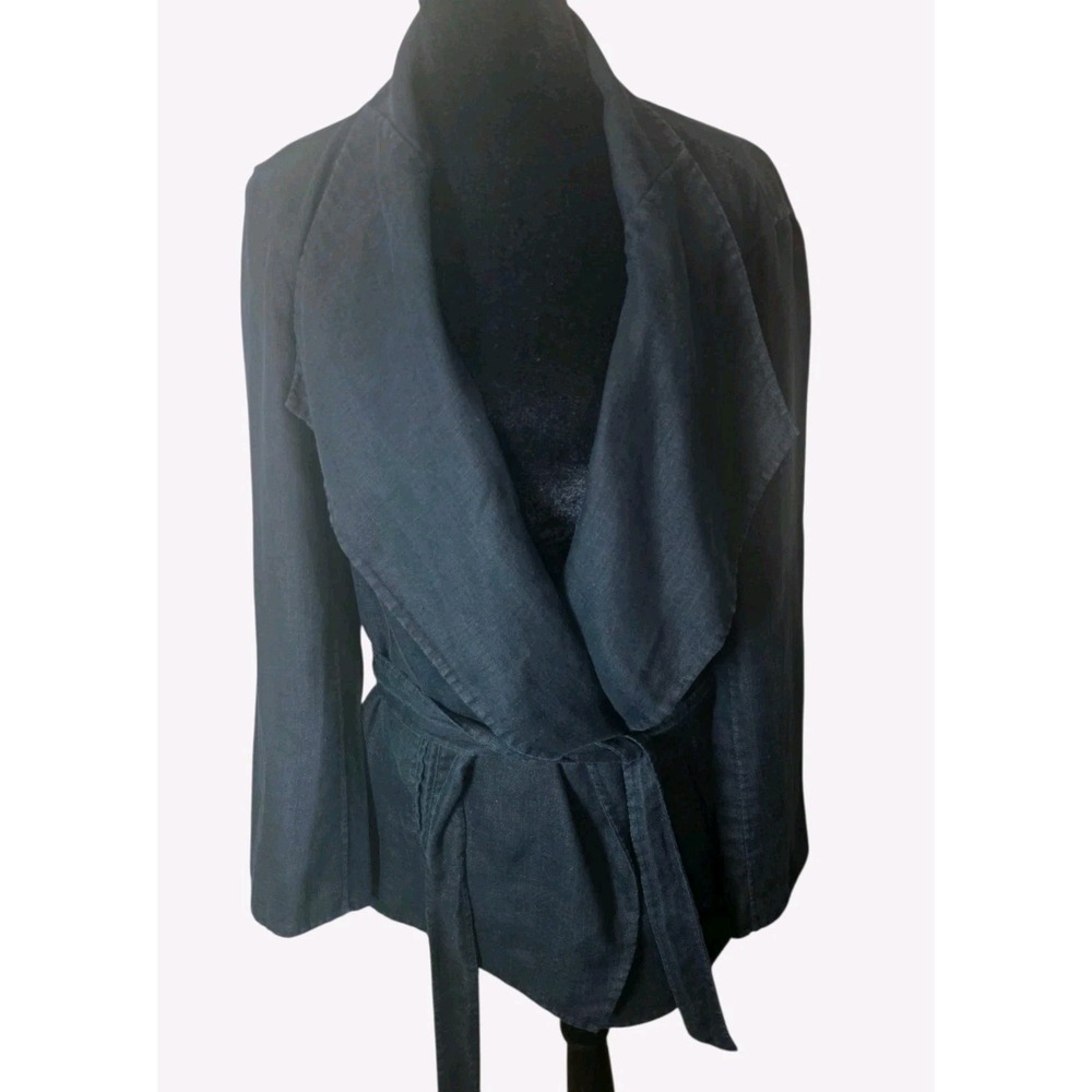 J. Jill Womens M Washed Black Linen Open Front Belted Lightweight Wrap Jacket
